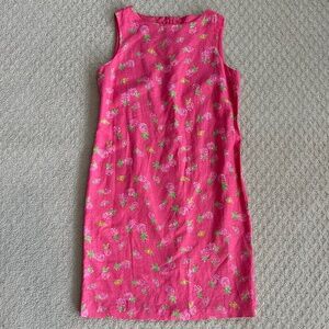 Talbots Petites Vintage Linen/Cotton Blend Shift Dress Pink Pineapple 6P Summer